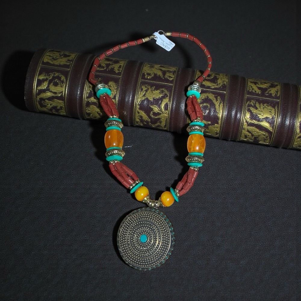 Bohemian Tribal Tibetan Beaded Necklace with Turquoise Accents